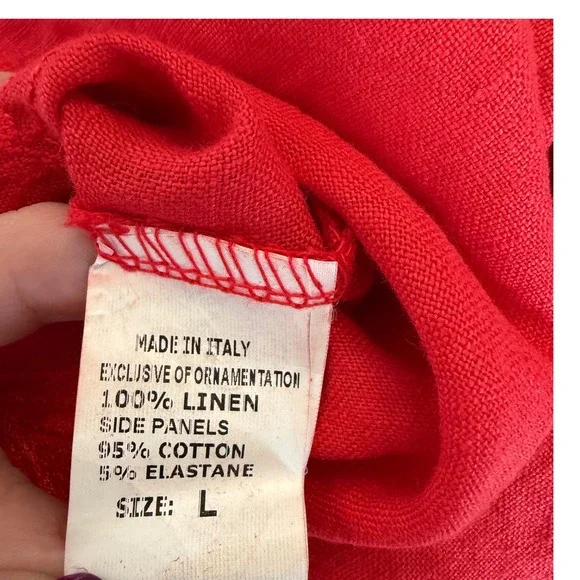 NWT Lina Tomei Red Linen Cowl Neck Shift Dress Made in Italy Size L - Picture 5 of 5